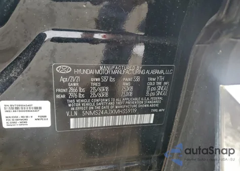 2021 Hyundai Santa Fe Sel z USA, uszkodzony, nr VIN 5NMS24AJXMH359119